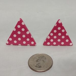 Pink Polka Dot Triangle Plastic Retro Earrings